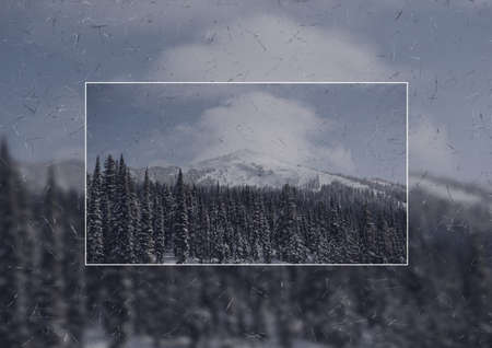 Illustration with two photos of mountains landscape in winter. nature and travel concept digitally generated image.の写真素材