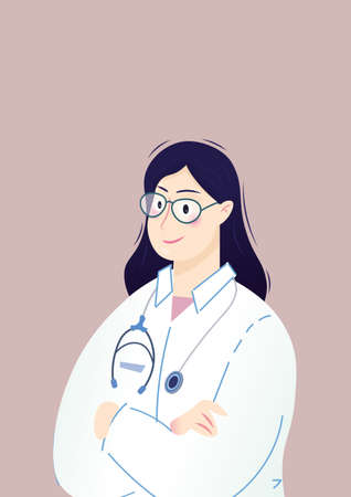 Illustration of female doctor in glasses with stethoscope on beige background. medicine and healthcare concept concept digitally generated image.の写真素材