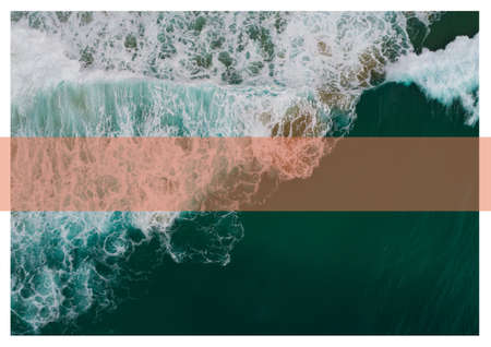 Orange transparent strip with copy space over sea waves. nature, holiday and writing background concept digitally generated image.の写真素材