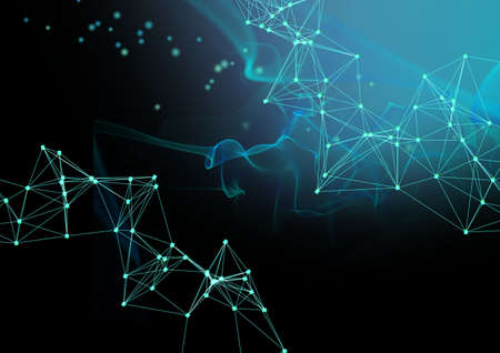 Network of connections and digital waves against blue background. global networking and business...