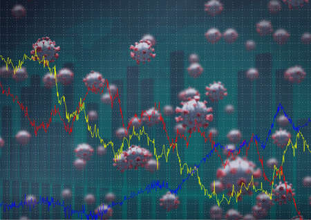 Composition of covid 19 cells and statistics recording. global coronavirus pandemic and health concept digitally generated image.の写真素材