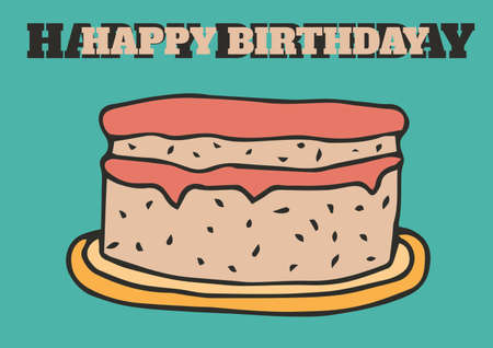 Digitally generated image of happy birthday text over cake against green background. birthday...