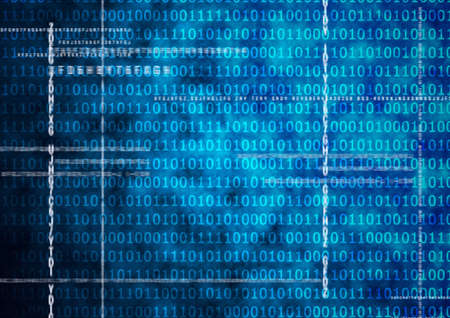 Composition of binary coding processing over blue background. online cyber security concept...