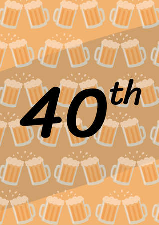 40th written in black with chinking beer mugs in repeat on pale brown background. birthday celebration invitation or greetings card design with copy space, digitally generated image.の写真素材