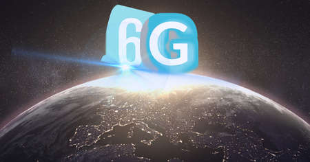 Composition of the word 6g over a globe in background. global technology, digital interface,...