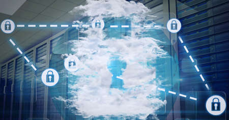 Composition of network of connections with online security padlocks over computer servers. global...