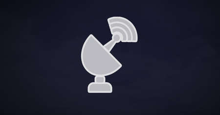 White satellite broadcast station icon over black background. technology and broadcasting concept, digitally generated image.の写真素材