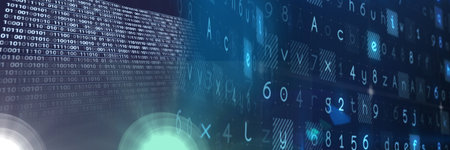 Computer code processing over blue background, technology, programming, and computer coding concept....