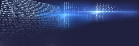 Computer code processing over blue background, technology, programming, and computer coding concept....