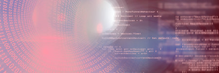 Computer code funnel and data processing against gradient background, program coding concept....