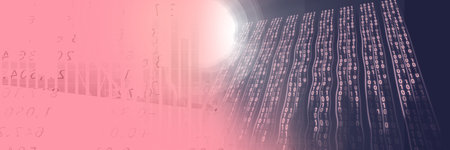 Financial graph and computer code against gradient background, finance and programming concept....