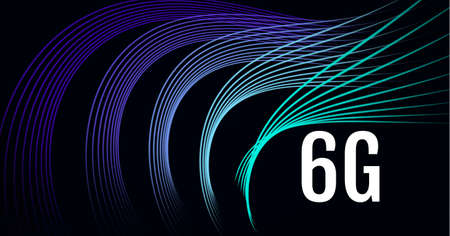 Composition of 6g text over green to purple light trails on black background. global networks,...