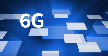 Composition of 6g text over glowing white and blue rectangles on blue background. global networks, technology and digital interface concept digitally generated image.の写真素材
