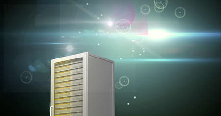 Composition of computer server over scopes scanning. global technology, data processing and...