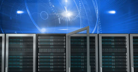 Composition of computer servers over scopes scanning. global technology, data processing and...