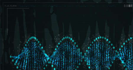 Composition of dna strand and data processing over people silhouettes on green background. global...