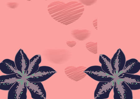 Composition of flowers with pink hearts on pink background. valentine's day, love and romance...
