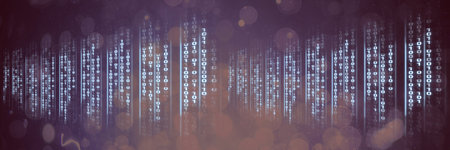 Computer codes processing over black flares background, technology and computer programming...