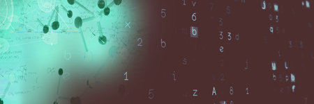Composition of medical data processing, molecules and numbers over green background. global medicine...