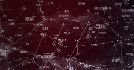 Business concept texts and network of connections against black background. global networking and business technology conceptの写真素材