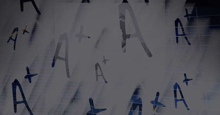 Multiple a plus symbols against financial data processing on grey background. global finance and technology conceptの写真素材