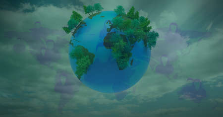 Composition of forest growing on planet earth over green background. environment and sustainability...