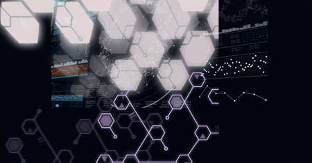 Composition of dna strand, chemical compounds and medical data processing on screen. data processing, technology, science and medicine concept digitally generated image.の写真素材