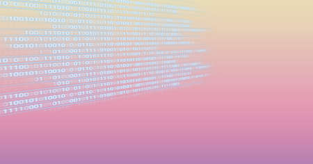 Composition of binary coding over yellow to pink background. global data processing, business,...