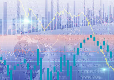 Stock market data processing over a world map, finances and economy concepts. digitally generated...