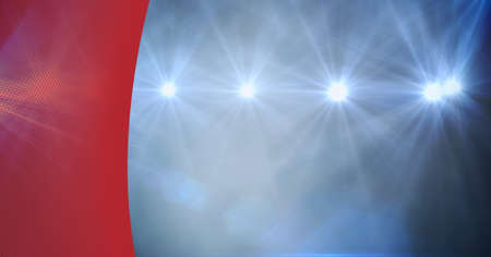 Composition of row of spotlight in sports stadium or on stage with red edge. sports, entertainment...