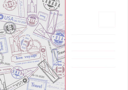Composition of multiple stamps in passport and copy space on white background. holiday and summer...