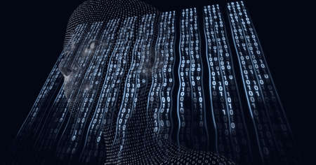 Composition of human bust and binary coding processing. global technology, data processing and connections concept digitally generated image.の写真素材