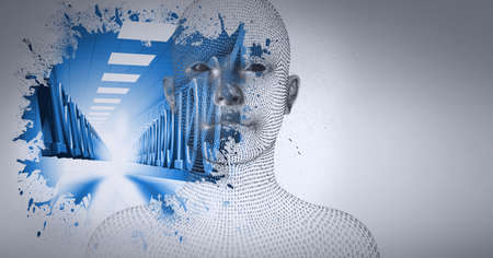 Composition of human bust over binary coding processing. global technology, data processing and connections concept digitally generated image.の写真素材