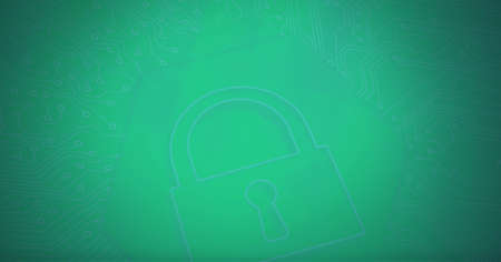 Composition of online security padlock and computer circuit board. global technology, data processing and connections concept digitally generated image.の写真素材