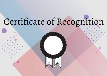 Composition of certificate of recognition text with copy space over abstract shapes on grey. certificate and writing concept digitally generated image.の写真素材