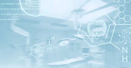 Composition of network of medical and scientific icons over hospital. global online medicine and...