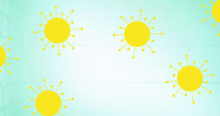 Composition of yellow covid 19 cells on green background. global coronavirus pandemic, medicine and...