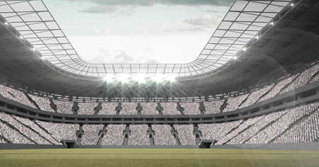 Composition of empty sports stadium with glowing spotlights. sport and competition concept digitally generated image.の写真素材
