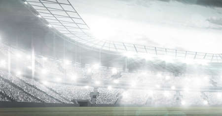 Composition of empty sports stadium with glowing spotlights. sport and competition concept digitally generated image.の写真素材
