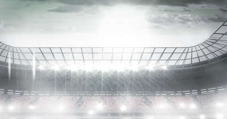 Composition of empty sports stadium with glowing spotlights. sport and competition concept digitally generated image.の写真素材