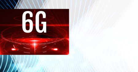 Composition of 6g text on screen over blue light trails of information in background. global online...