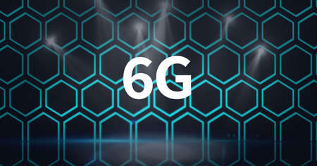 Composition of6g text over green hexagons and light trails. global networks, technology, digital...