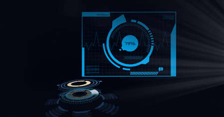 Composition of scope scanning and scientific data processing on screen. global science, technology...