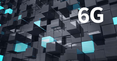 Composition of 6g text over multiple grey and blue cubes in background. global networking, business and technology concept digitally generated imageの写真素材