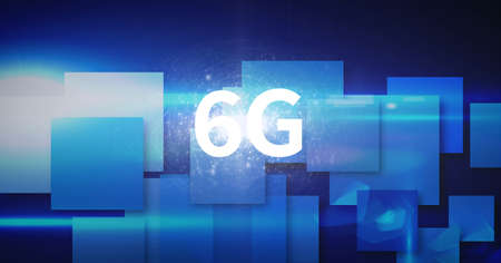 Composition of6g text over blue screens and light trails. global networks, technology, digital...