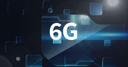 Composition of6g text over blue screens and light trails. global networks, technology, digital interface and communication concept digitally generated image.の写真素材