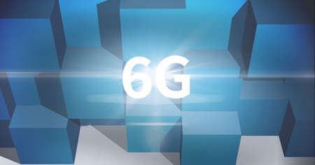 Composition of6g text over blue cubes and light trails. global networks, technology, digital...