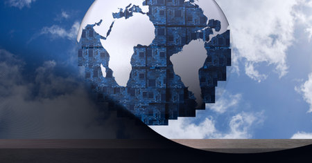 Composition of planet earth over blue sky with clouds in background. global environment and sustainability concept digitally generated image.の写真素材