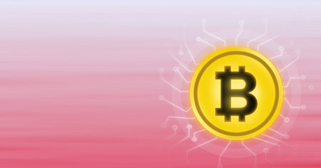 Composition of bitcoin symbol over connections on pink background. global cryptocurrency, business and connections concept digitally generated image.の写真素材