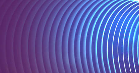 Composition of glowing blue parallel concentric curved lines on dark purple background....